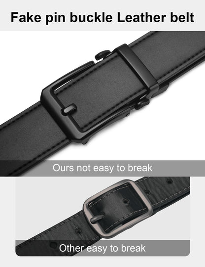 JUKMO 1.5" (38mm) Leather Ratchet Belt for Men in Gift Box (Black, Medium)