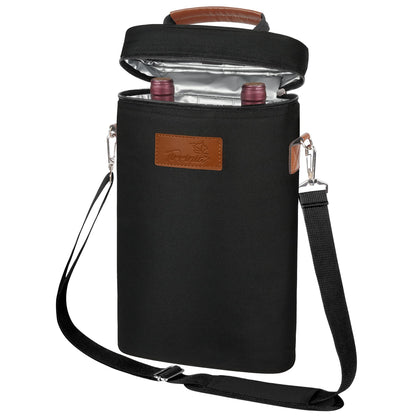 Tirrinia 2 Bottle Leakproof Insulated Wine Tote Carrier Bag - Padded Cooler for Travel, Restaurants, Tasting, Parties, Great Gift for Wine Lovers