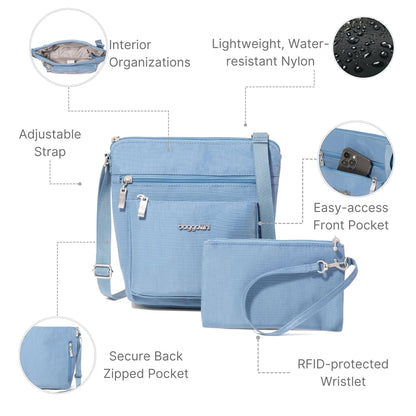 Baggallini Pocket Crossbody Bags for Women 8x8 Small Lightweight Durable Water-resistant Travel Purse W/Rfid