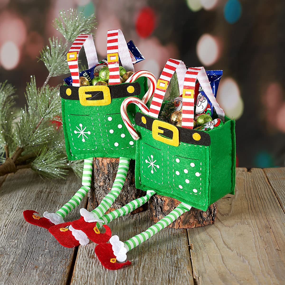 Current Elf Pants Small Christmas Treat Bags, Set of 6, 4" Tall Gift Bags for Children, Holiday Parties, Teachers, and Decorations