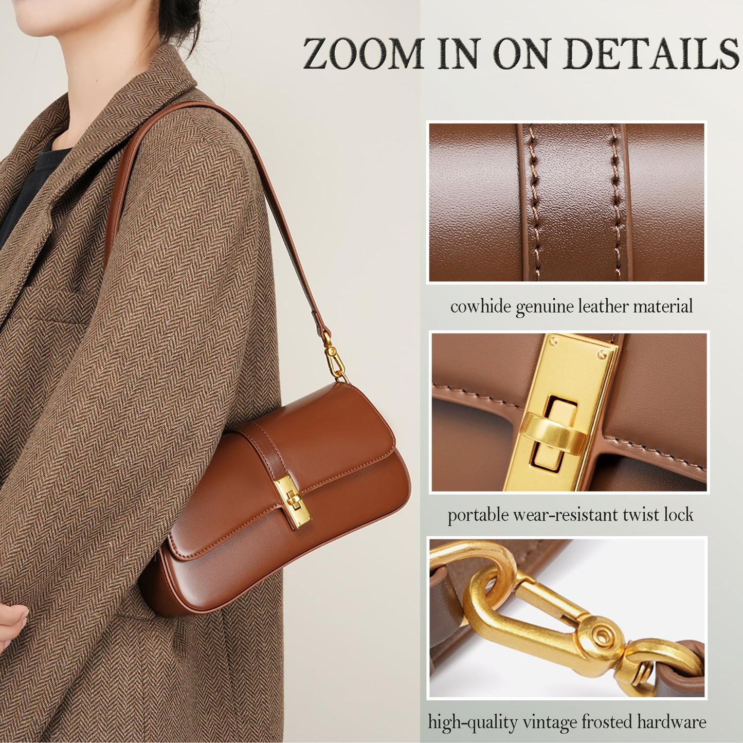 SYMENGR Genuine Leather Evening Bag for Women Elegant Shoulder Bags Crossbody Bag(coffee)