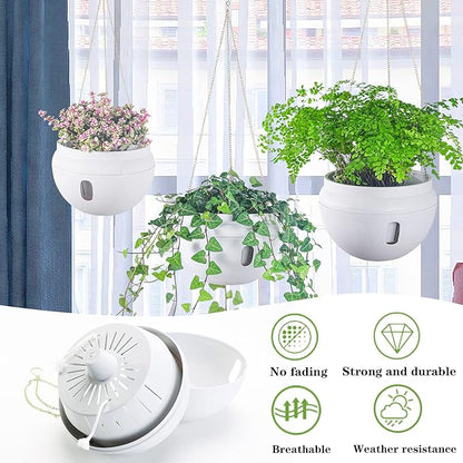 Sungmor 2PC 6.5" & 8.7" Dia. Self Watering Hanging Planters, Strong Plastic Hanging Flower Pots, Decorative Indoor Outdoor Hanging Basket, Garden House Porch Yard Detachable Base Suspended Plant Pots