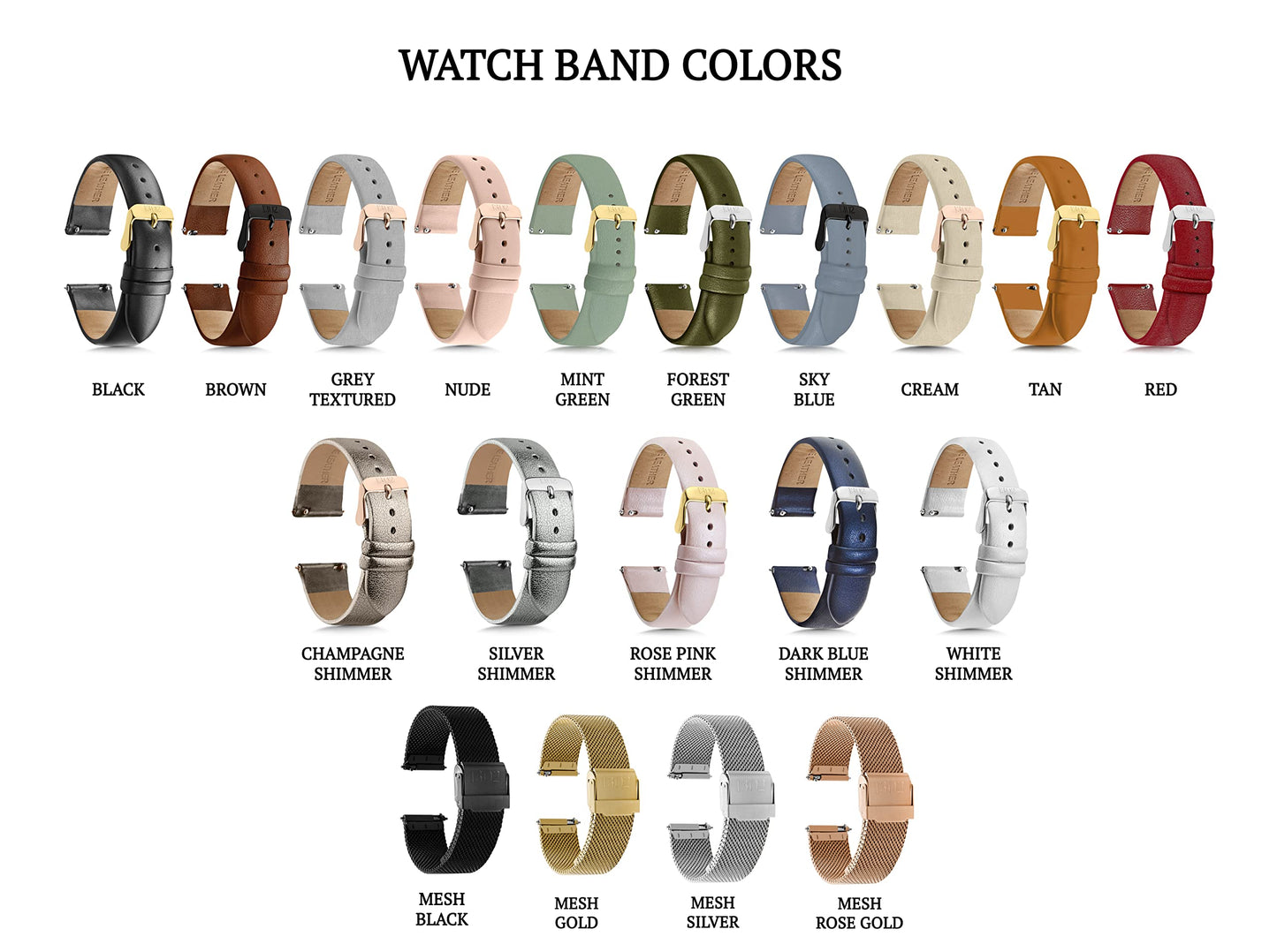 1302 Leather Watch Bands for Women and Men, Quick Release Watch Band, 12mm,14mm,16mm,18mm,20mm and 22mm Easy Interchangeable Strap (Silver Shimmer/Silver Buckle, 18mm)