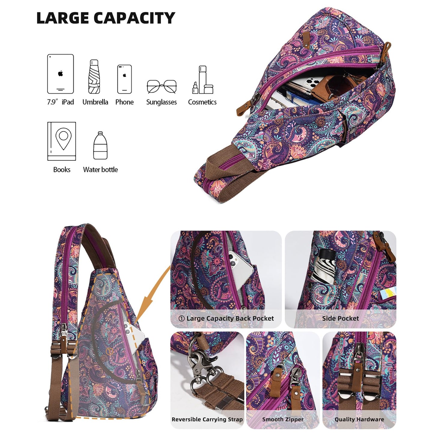 KL928 Canvas Sling Bag - Small Crossbody Backpack Shoulder Casual Daypack Rucksack for Men Women