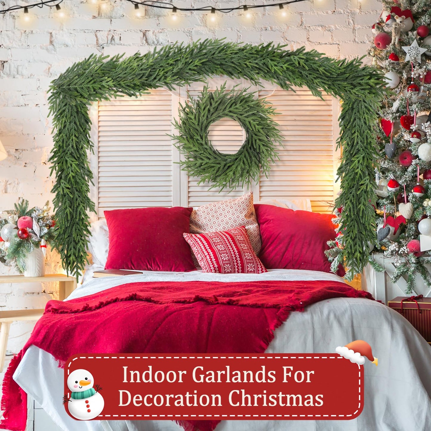 Tulvend 9FT Christmas Pine Garland - Real Touch Green Garland - Artificial Realistic Cedar Garlands for Mantel, Staircase, Tabletop - Indoor Outdoor Winter Christmas Decor