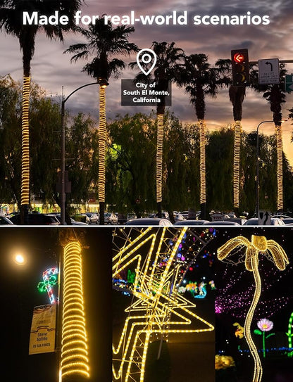 WYZworks 3312LEDs 300ft LED Outside Rope Lights, Outdoor ETL Certified Waterproof Permanent 360 Degree Light Emitting, Flexible Tube, Connectable, Christmas Palm Tree Exterior Landscape, Warm White