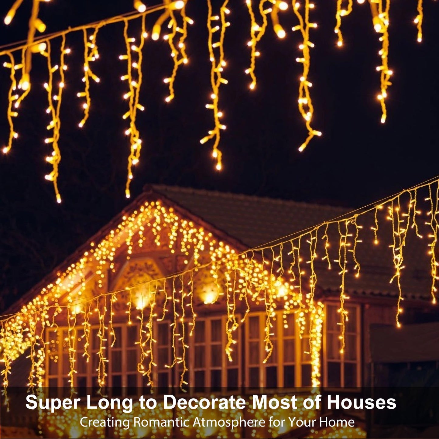 LED Icicle Lights for Outdoor Christmas Decorations,78.7Ft 800 LEDs Christmas Fairy Light with Timer&Memory Function,8 Lighting Modes,Plug in hanging Curtain Lights for Xmas Party Wedding(Warm White)