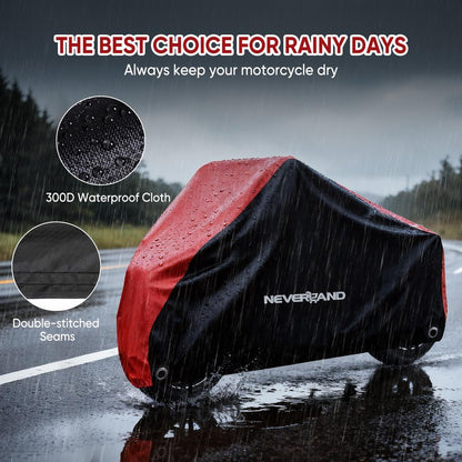 NEVERLAND Motorcycle Cover Waterproof Outdoor - All Season Scooter Covers Heavy Duty with 2 Lock-Holes, Bandage & Storage Bag Fits Most Motorcycles, Scooters, Dirt Bikes, Sportbikes (Up to 86”)