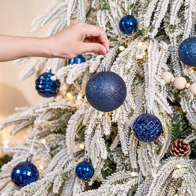 JORNOY Christmas Tree Ornaments Set, 47 Pack Assorted Shatterproof Hanging Balls Decorations, Plastic Bulbs Bulk with Lanyard for Home Holiday Party Decor, 3-Sizes (Navy Blue)