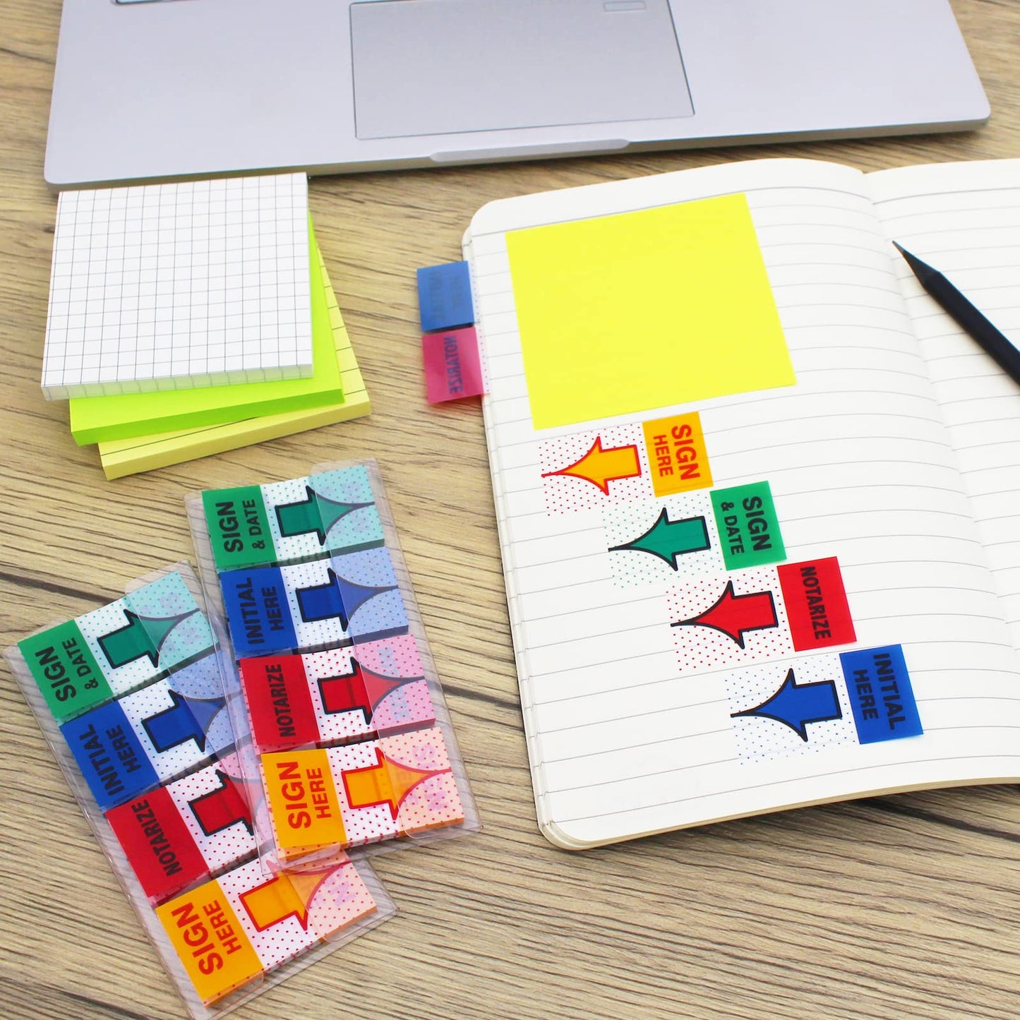 Message Flags Assorted Color, "Sign Here"/"Notarize"/"Initial Here"/"Sign and Date", 800 Pages Total, 0.98 x 1.77 Inch Wide, Easy to Post, 4 On-The-Go Dispensers/Pack