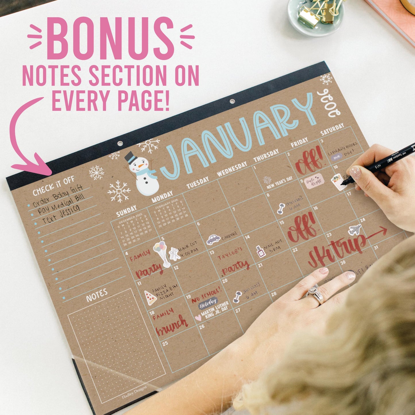 Hadley Designs Large Teacher Desk Calendar 2026-2027 - Desktop Calendar 2026, 18-Month Desk Calendars for Home, Office & Classroom, Cute Classroom Must Haves, Teacher Appreciation Gifts