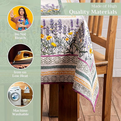 Maison d' Hermine Table Cloth Rectangle Table 100% Cotton 70 x 120 Inches Tablecloth Reusable Decorative for Dining Room, Farmhouse, Home, Party, Festive & Wedding Spring Summer - Fanny Lavender