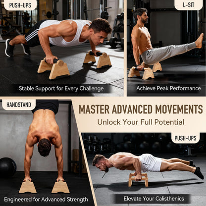 Wood Push up Bar, 2 PCS Parallettes Bars for Men Strength Training, Calisthenics Equipment for Handstand Training (wood, 25cm)