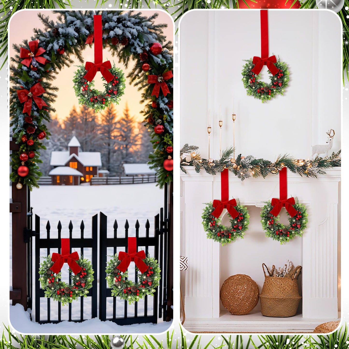 Thiccywoov 2 Pcs 9 Mini Christmas Wreath for Front Door Christmas Artificial Red Berries Parasitic Leaf Winter Wreath for Cabinet Wedding Window Home Wall Indoor Decor