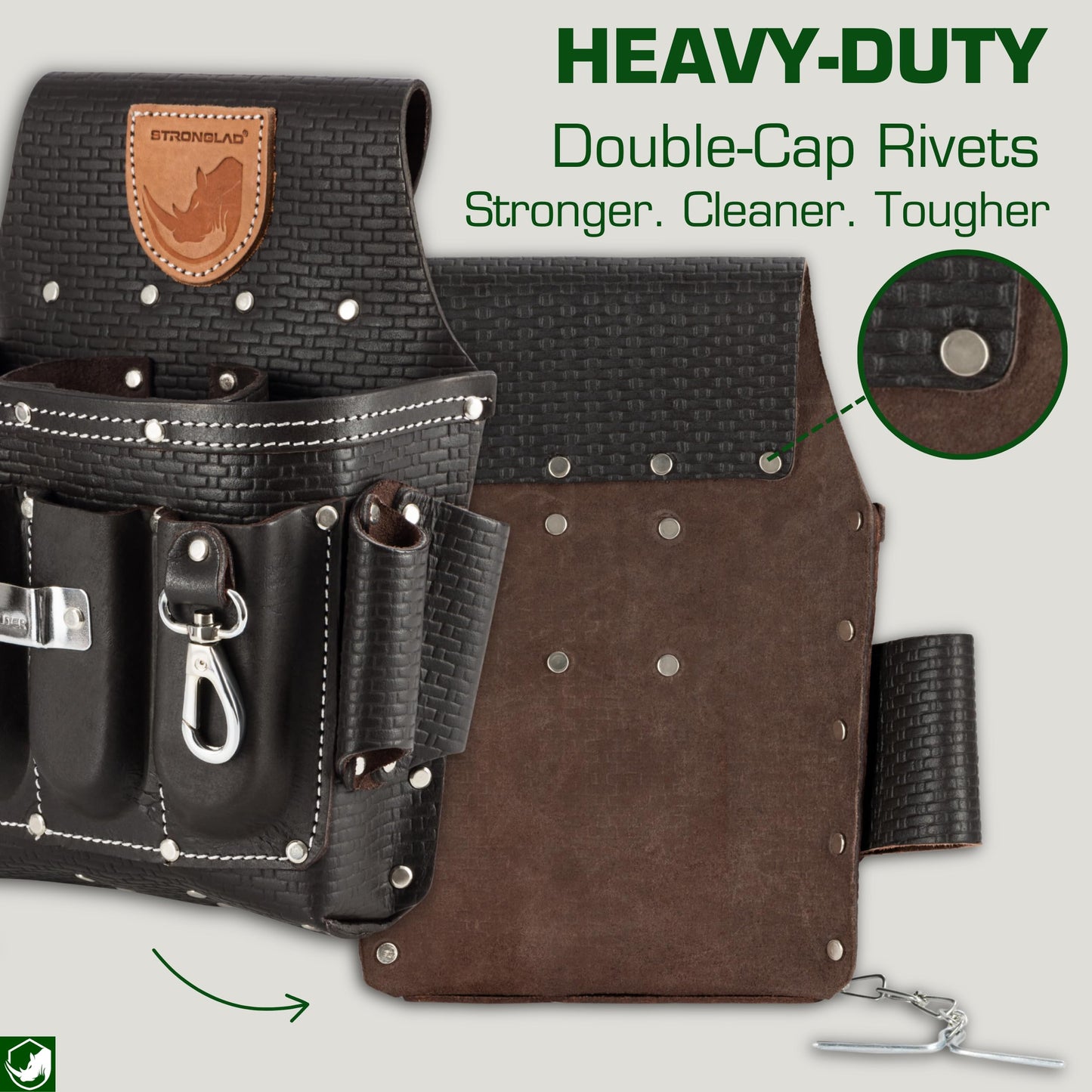 STRONGLAD Heavy-Duty Electricians Tool Belt – 13-Pocket Top-Grain Leather Pouch, Adjustable Fit 29–46" Durable Utility Belt for Electrical Work | Rugged Jobsite Organizer | Designed for Pros