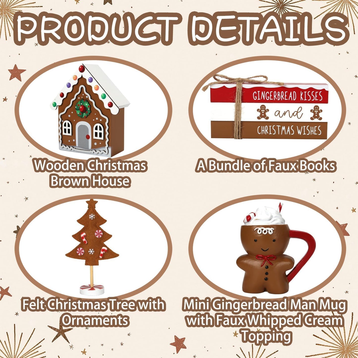 Gingerbread Christmas Decorations 8 PCS Tiered Tray Decor Set, Cute Tabletop Christmas Decor for Home Shelf Mantel Coffee Bar Office Xmas Table Centerpieces Tray Objects Holiday Baking