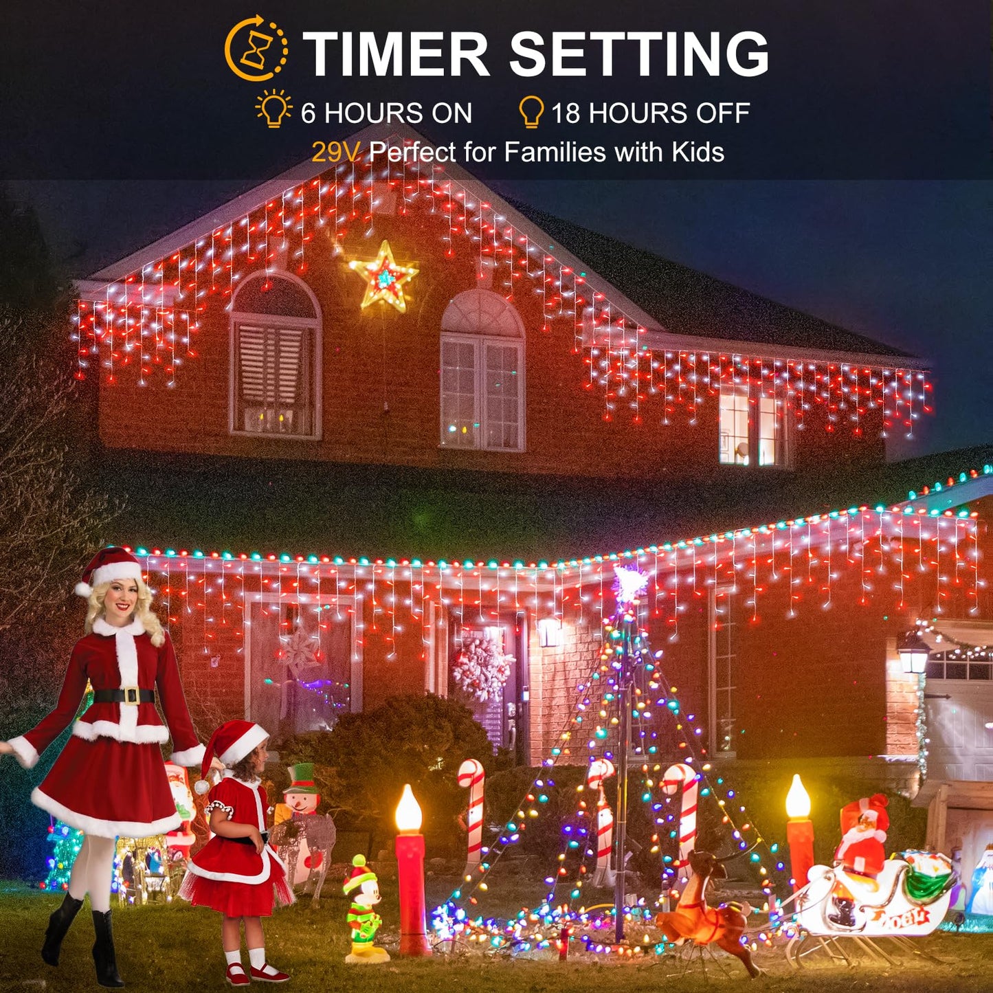 99ft Red and White Christmas Lights, 1216 LED Icicle Lights for Outside, Clear Wire Twinkle Light with 8 Modes Timer Waterproof for House Window Party Tree Holiday Patio Yard Home Decoration