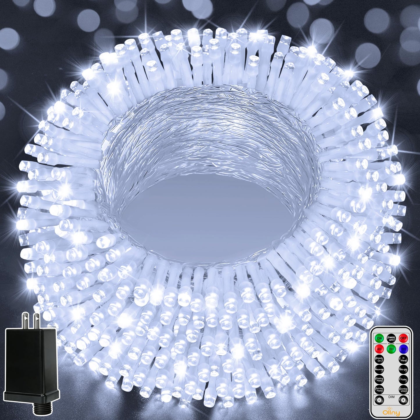 Ollny Christmas Lights Outdoor 800LED 262FT, Cool White Plug in Fairy Light with Remote, 8 Modes Waterproof Timers Dimmable LED String Lights for Indoor House Outside Bedroom Patio Balcony
