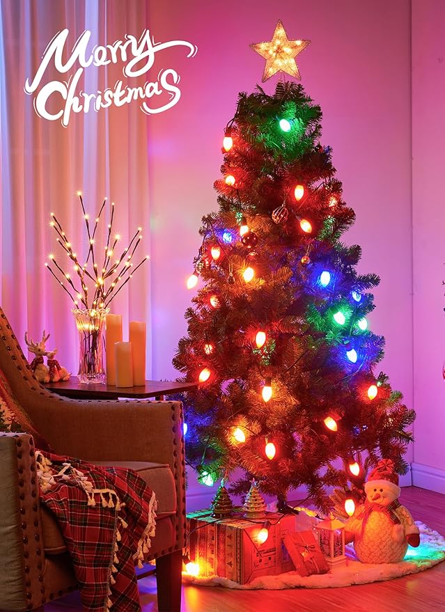 Vintage C9 LED Christmas Lights Outdoor, 100 Feet C9 String Lights with 100 Shatterproof C9 Bulbs, Waterproof Connectable Commercial Christmas Tree Lights for Outside Roofline Patio Decor, Multicolor