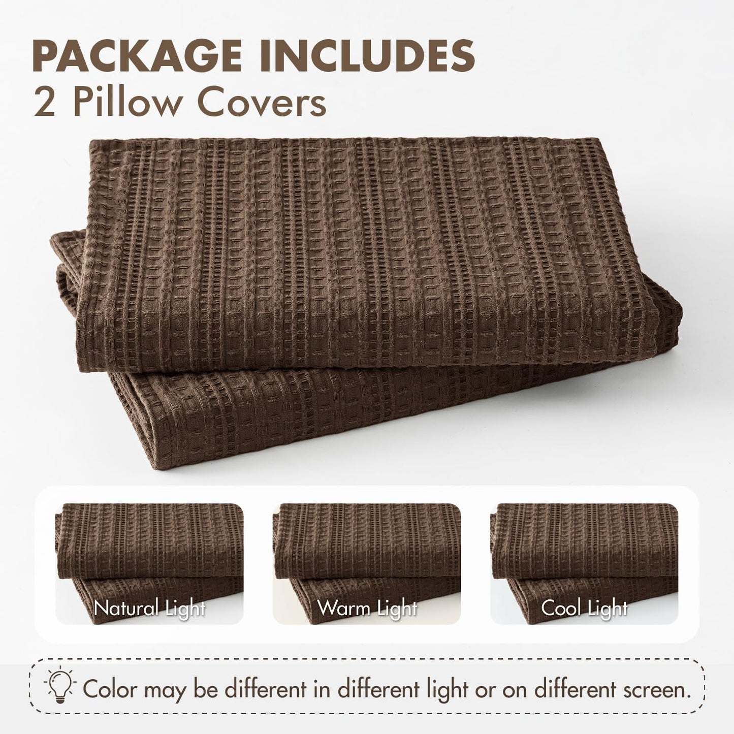 Woaboy Set of 2 Decorative 100% Cotton Waffle Throw Pillow Covers 18x18, Neutral Euro Shams Weave European Cushion Cases for Couch Sofa Bed Modern Farmhouse Home Decor, Reddish Brown