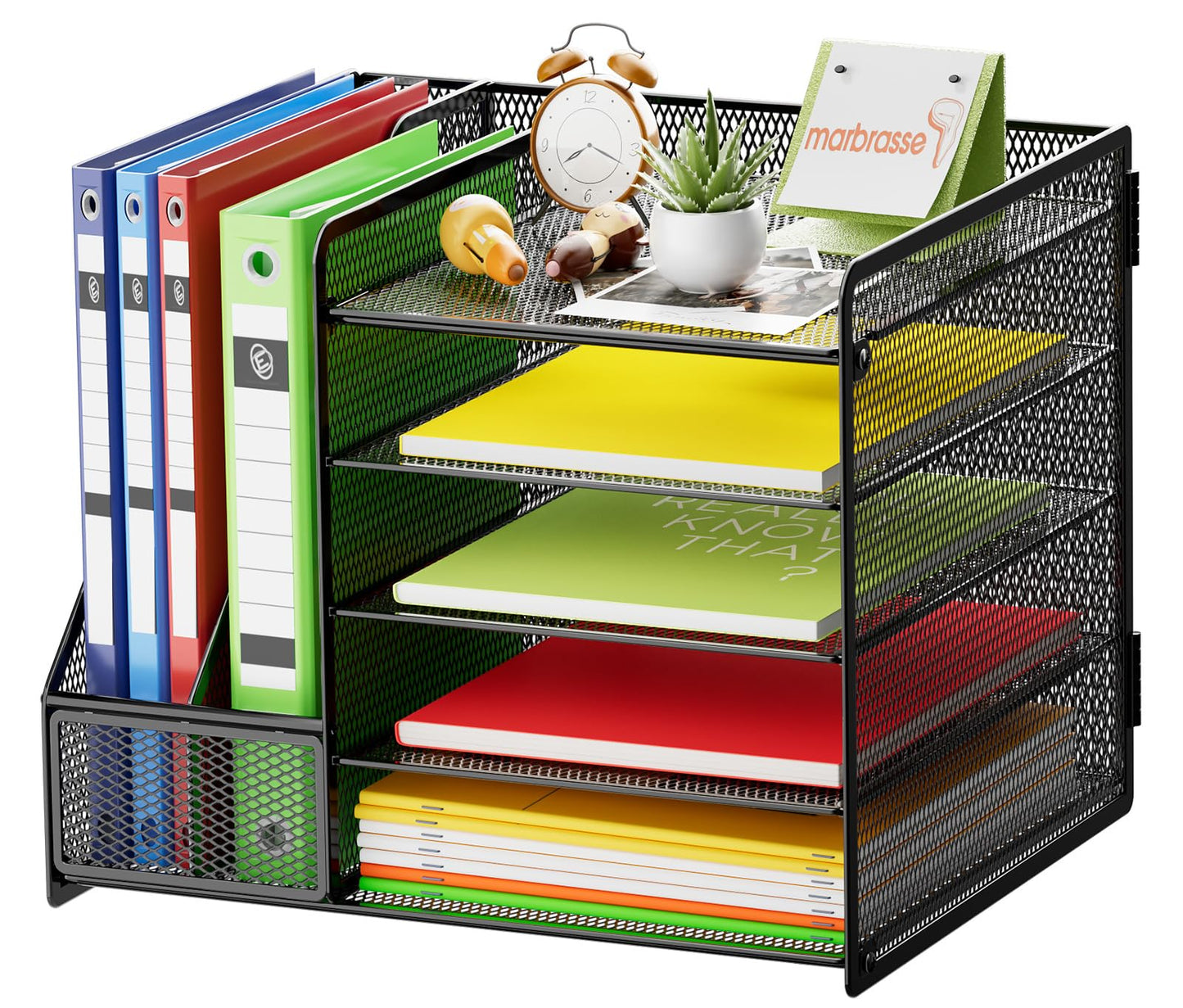 Marbrasse Desk Organizer with File Holder, 5-Tier Paper Letter Tray Organizer, Mesh Desk Organizers and Accessories with Magazine Holder, Desktop Storage for Office Supplies (Black)