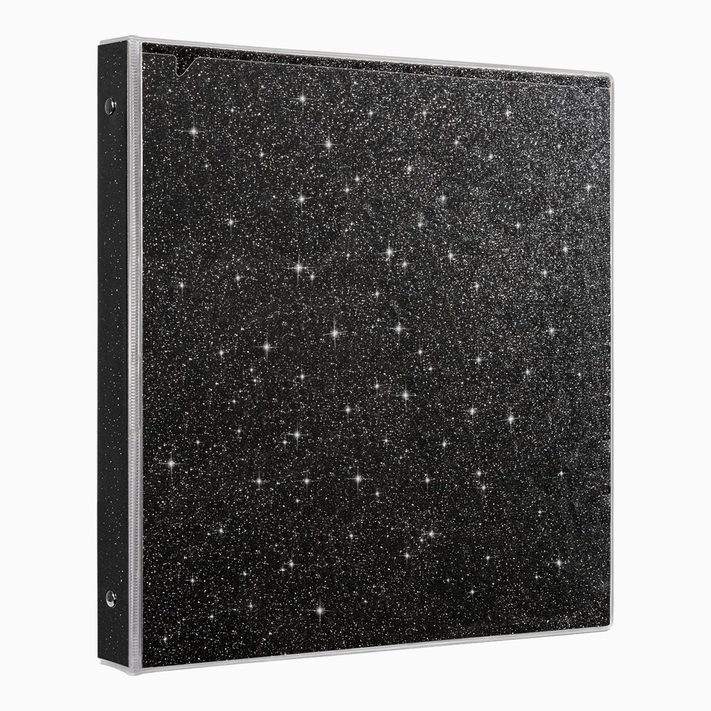 EYROZILL 3 Ring Binders 1 Inch Back to School Supplies Glitter Three Ring Binder to Hold 300 Sheets, Black