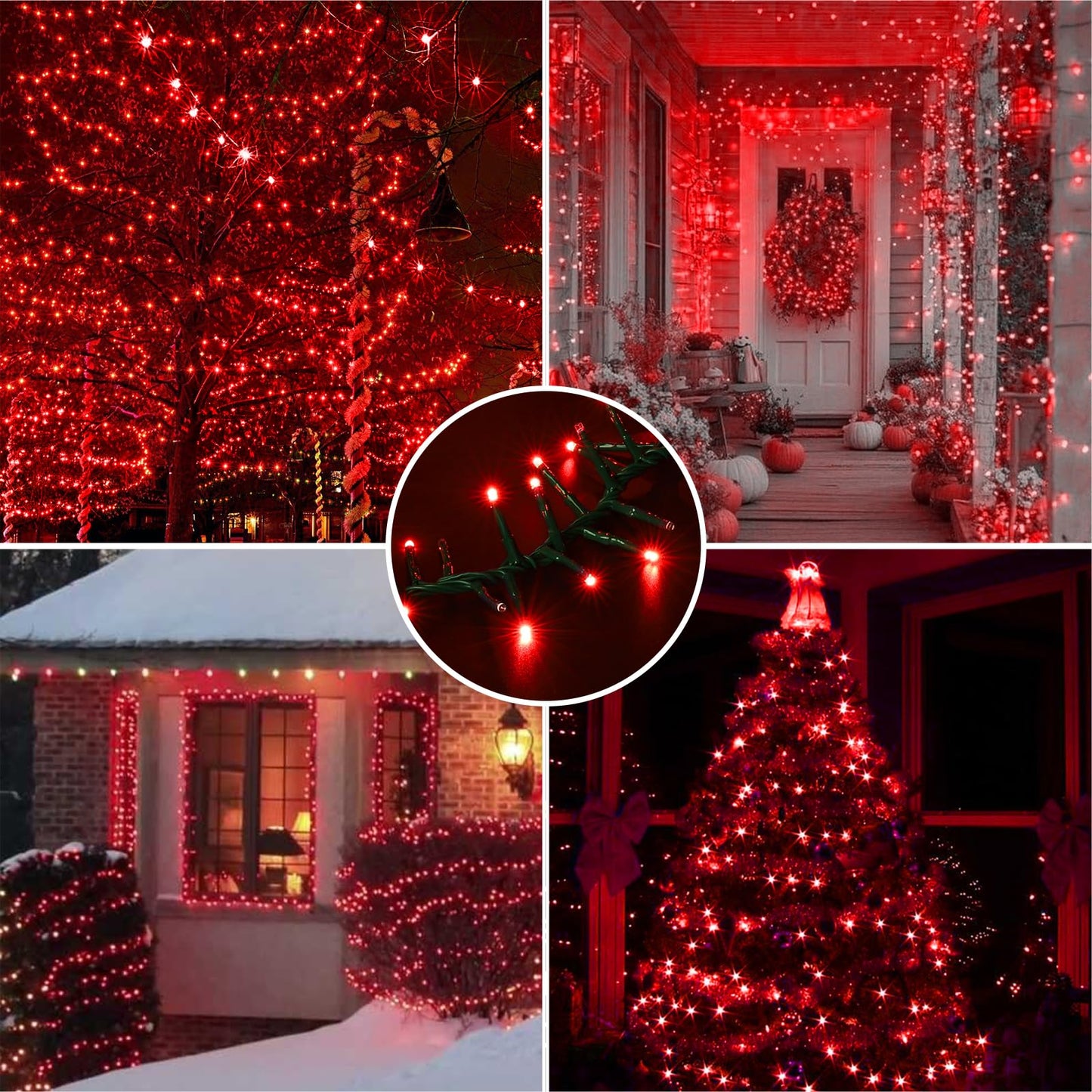 LAMPHOME 500 LED Red String Lights, 46ft 11 Modes Plug in Twinkle Fairy Lights, Waterproof Connectable Cluster Christmas Lights for Christmas Tree, Valentine's Day, Bedroom & Party Decor