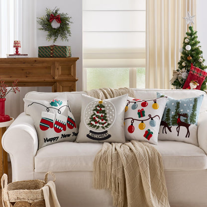 Farmhouse Christmas Pillow Covers 18x18 Set of 2, Xmas Embroidered Throw Cushion Cases with Festive Patterns for Rustic Home Holiday Decor (Gnome Christmas, 18" x 18" (Pack of 2))