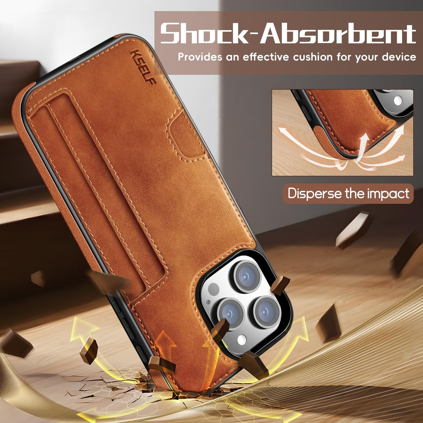 KSELF Leather Case for iPhone 16 Pro Max with Card Holder Soft Leather Wallet Case, Protective Slim Shockproof Phone Cover for Man Women (Brown)