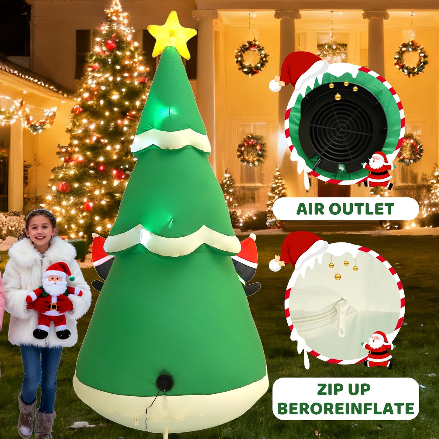 InfleasJoiy 10FT Christmas Tree Inflatable Decoration with Built-in LED Lights, Christmas Outdoor Inflatable Decoration for Lawn, Yard, Garden, Patio