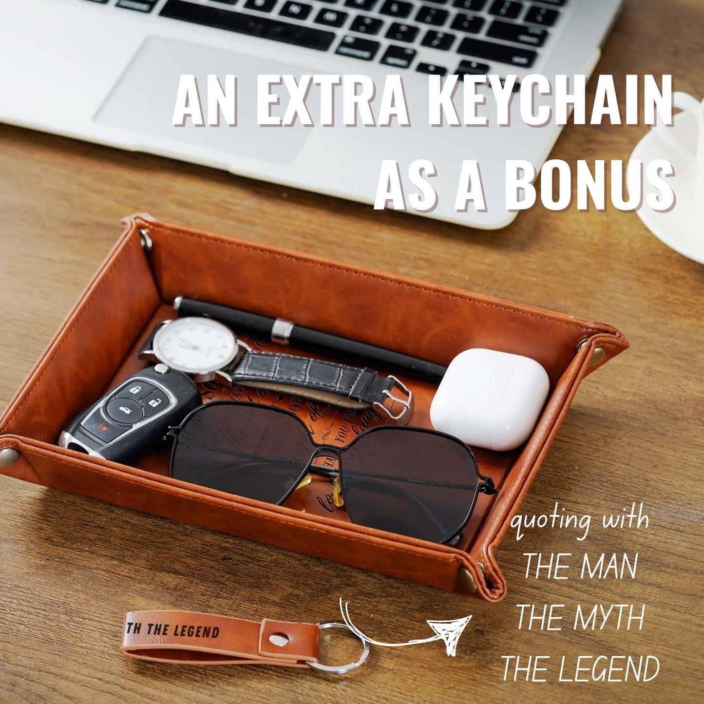INNObeta Son in Law Gifts Valet Tray from Dad, Mom, Desktop Storage Organizer PU Leather Bedside Tray Key Coin Holder for Birthday, Christmas