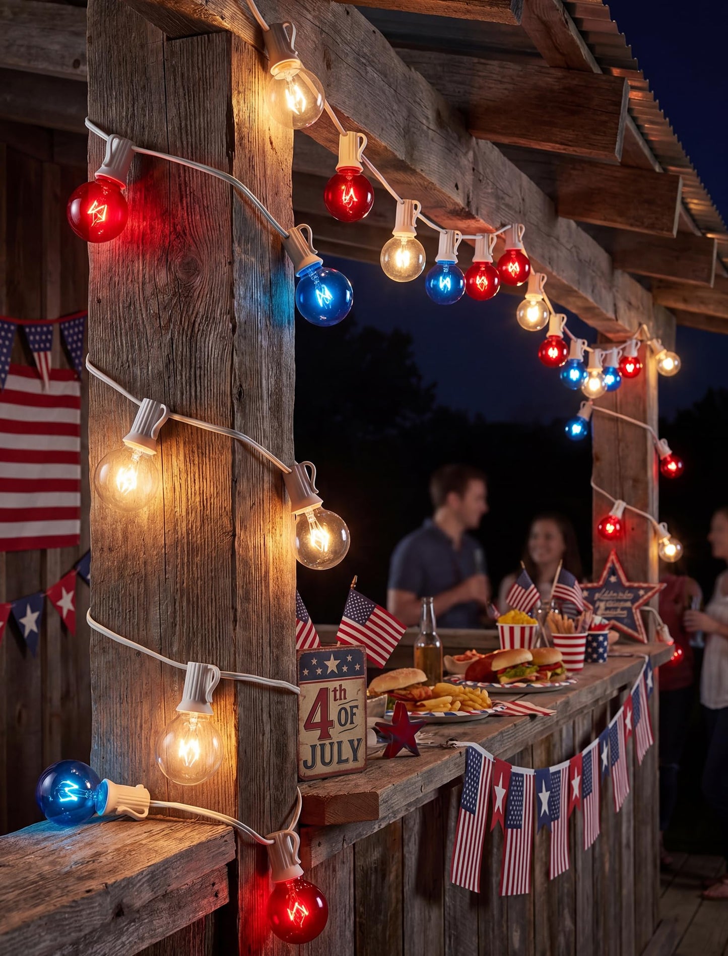 25Ft G40 Red White and Blue String Lights, 4th of July Decorations Lights Plug in with 27 5W Globe Light Bulbs, Waterproof Outdoor Patriotic Lights for Memorial Day Independence Day Home Patio Decor