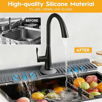 24" Silicone Faucet Mat for Kitchen Sink Released in 2025/12TH, 8° Slope Fast
