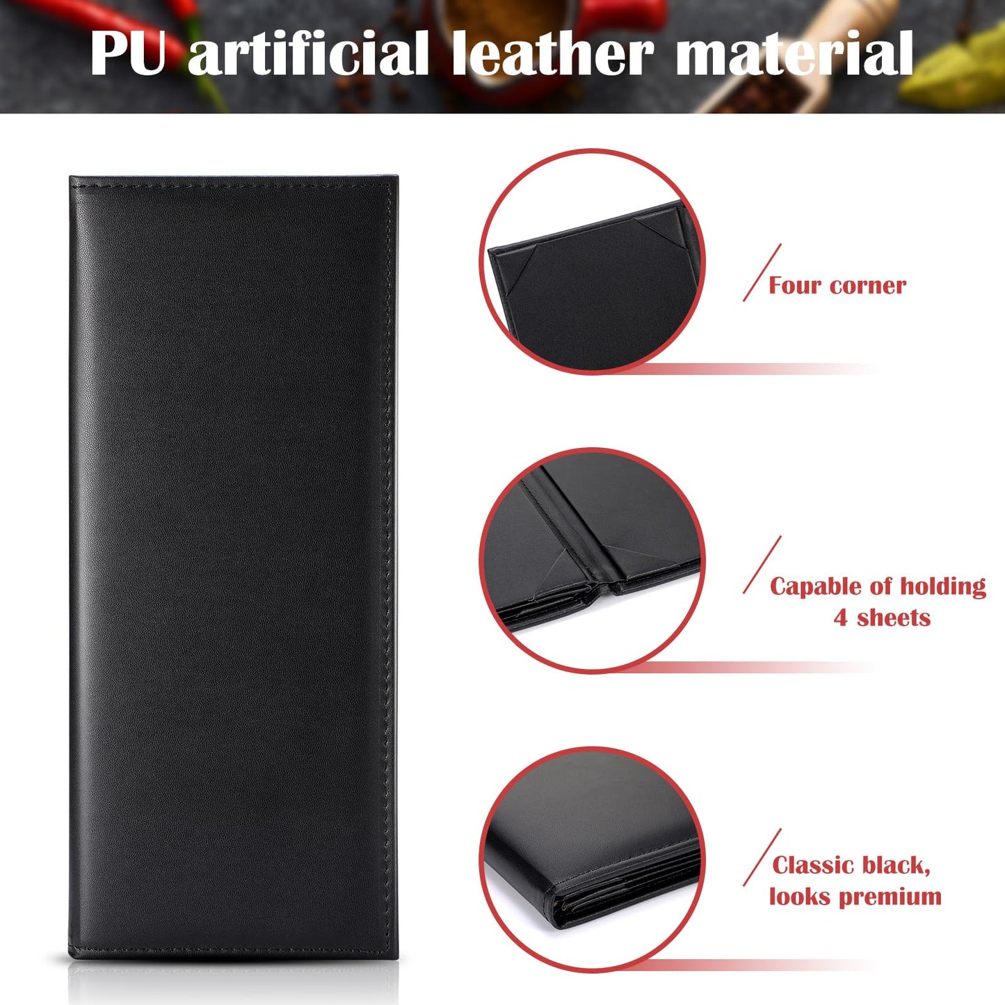 Jexine 20 Pcs Black Menu Covers Waterproof Restaurant Cafe Bar PU Leather 4 View Fold Menu Book with Angled Corners for Wine Drinks Cafes List Covers Set, 4.25 x 11 Inches