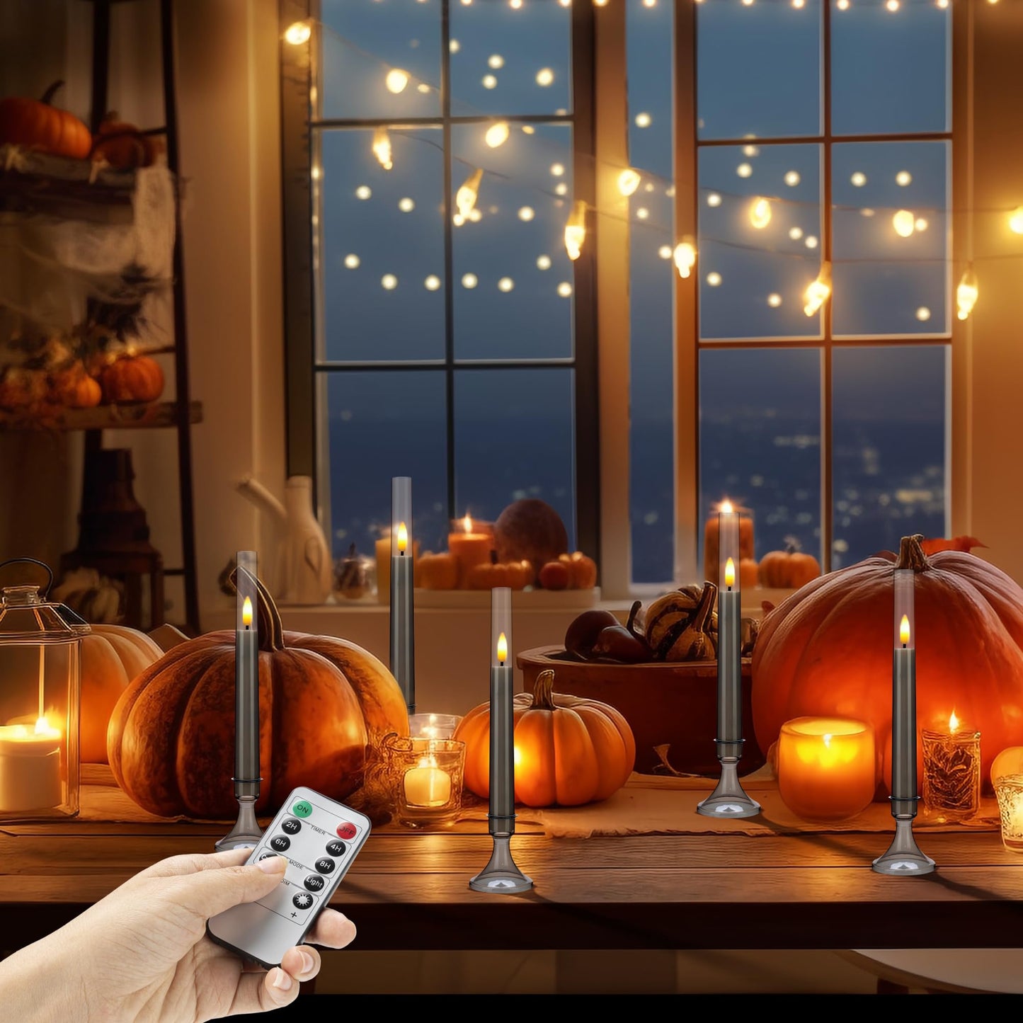 SEHNSY Flameless Taper Candles with Remote and Timer, Battery Operated Window Candles, 6 Pack LED Acrylic Candlesticks with Holders for Home Decor, Christmas Window Decor