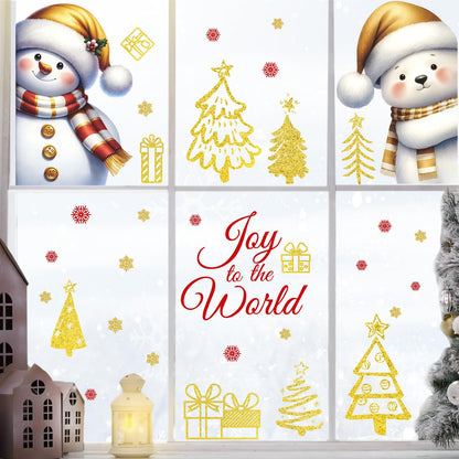 Christmas Window Decorations Stickers Snowman Window Decals Vinyl Christmas Windows Clings Double-Side Xmas Decal Peel and Stick Joy to The World Sticker for Home Xmas Party Supplies Decor