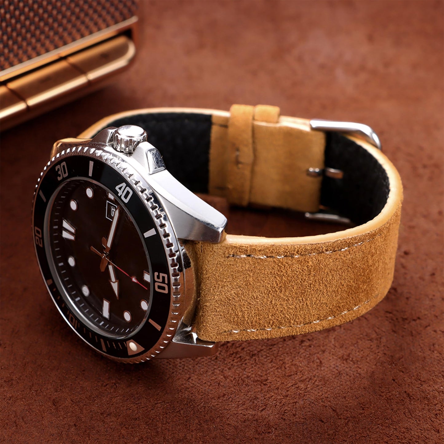 JUNGHELE Suede Leather watch bands for men and women, Quick Release leather watch strap with Silver Buckle watch leather strap,Yellow-brown 22mm watch band WBG0206