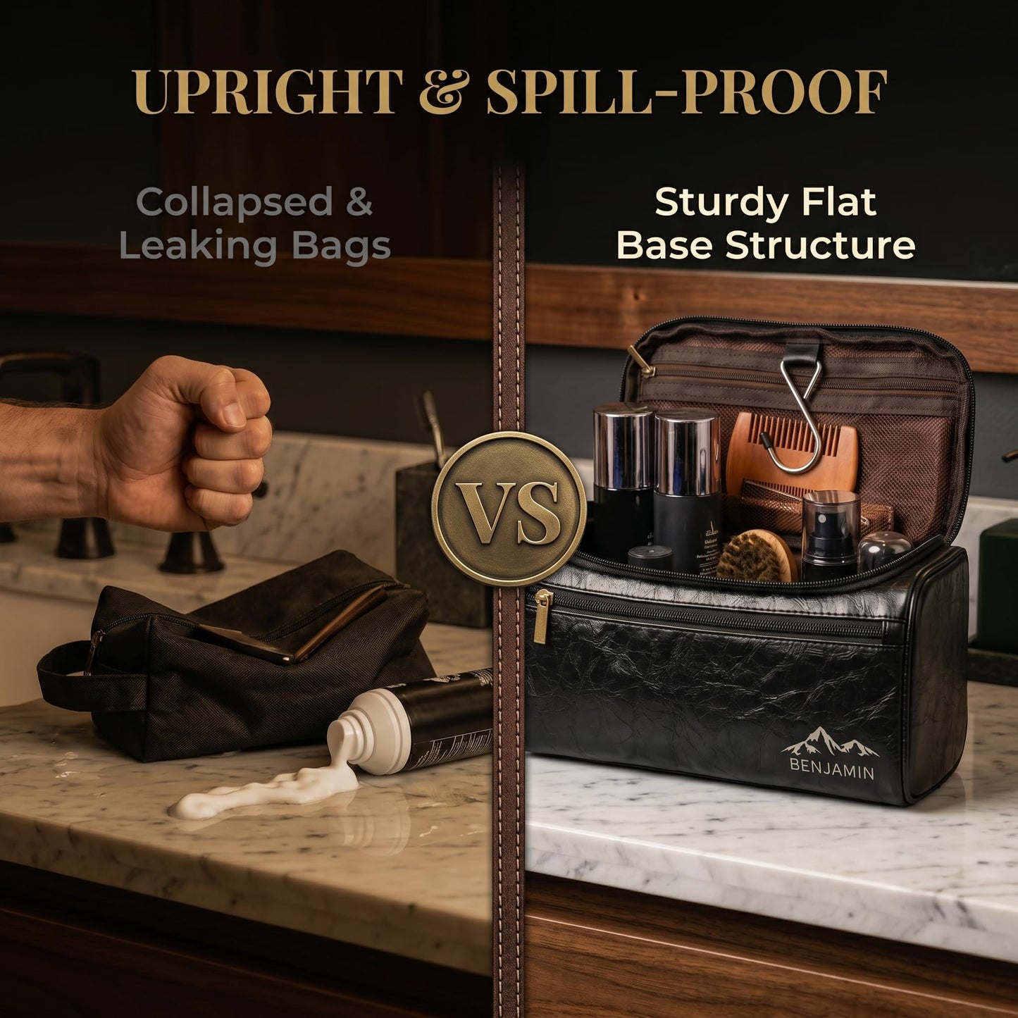 Ayperoad® Personalized Leather Toiletry Bag for Men, Custom Engraved Hanging Mens Toiletry Travel Bag, Groomsmen Gift for Dad Husband Boyfriend (Coffee)
