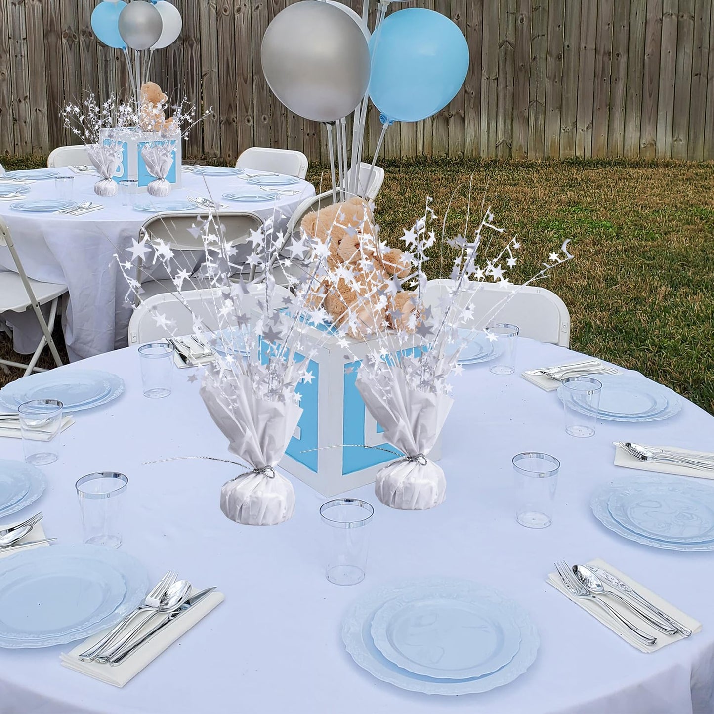 6 Pack Metallic Foil Spray Centerpiece Star Table Decoration Burst Table Centerpieces for Birthday Wedding Anniversary Graduation Holiday Party Supplies Decor (White)