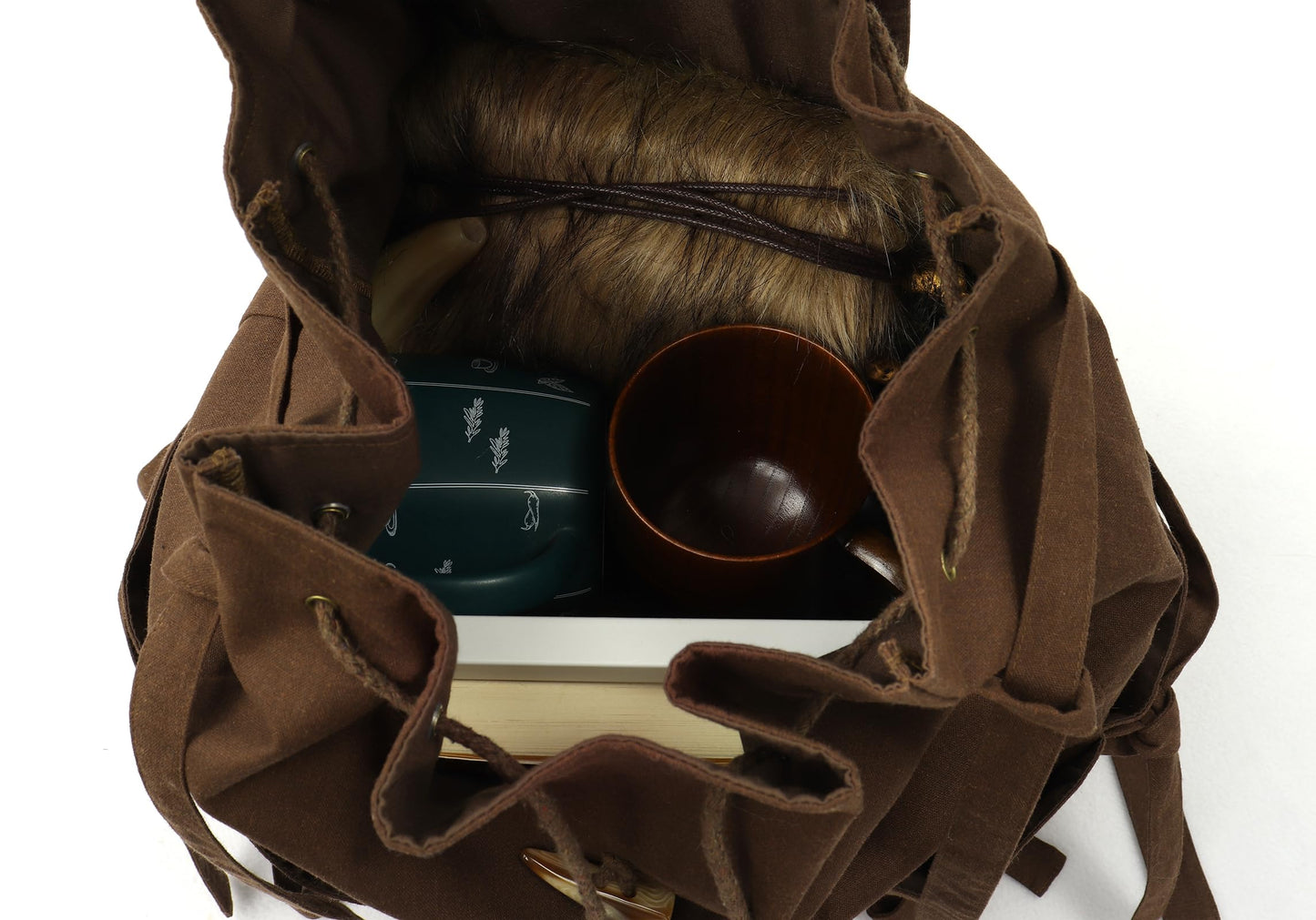 FURPHI Medieval Drawstring Backpack Vinatge Bag Renaissance Ren Faire Camping Accessories (Brown)