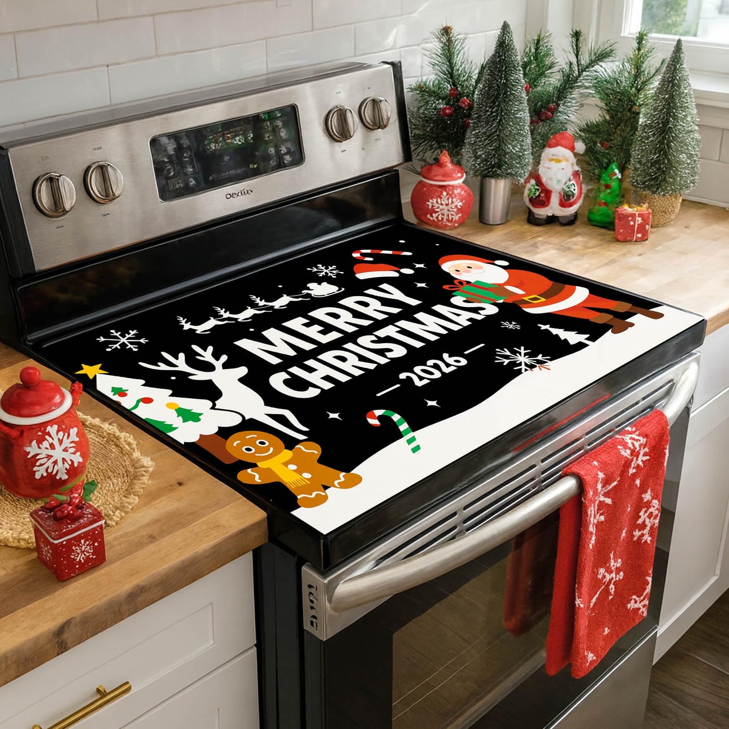 HOMETITUTE Nativity Scene Stove Top Cover 28x20 Inch Glass Top Protector Christmas Religious Kitchen Counter Mat Heat Resistant Silicone Cooktop Cover Holiday Decoration