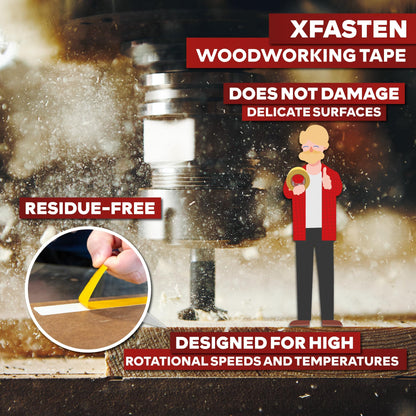 XFasten Double Sided Woodworking Tape 2 Inch x 90 Feet, Heavy Duty Residue-Free Double Sided Masking Tape for Router Templates, High Speed CNC Router, MDF Edge Banding, and Zero Clearance and Gap Cuts