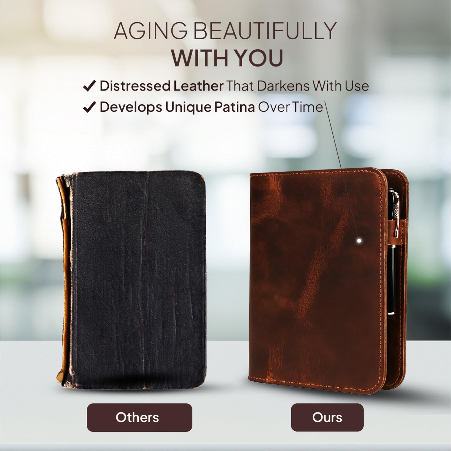 TheAntiq Genuine Leather A5 Journal Cover Refillable Notebook Cover, Fits 5.75 x 8.25 in, Card Slots Pocket & Pen Holder, Handmade Professional Leather Organizer for Men & Women, Travel & Work Diary Cover (Tan)
