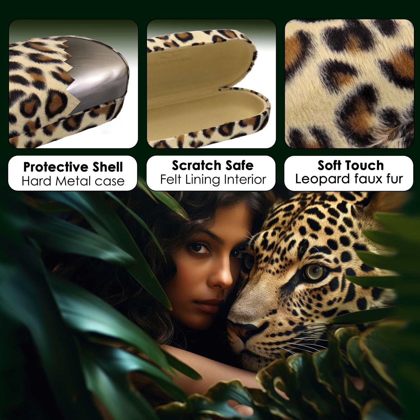 MyEyeglassCase - Premium Leopard Animal Print Hard Shell Sunglass Case with Microfiber Pouch & Cleaning Cloth - Glasses Case - Medium to Large Eyeglass Case for Men and Women (AS87 Leopard white)