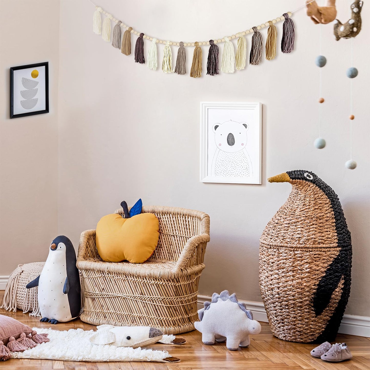 Boho Yarn Tassel Garland - Handmade Wall Hanging Decor for Nursery, Baby Shower, Kids Room, Classroom, Birthday Party | Macrame Tassels Bunting Banner for Bedroom, Office, Home Decoration (Brown)