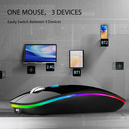 TENMOS Wireless Bluetooth Mouse, LED Slim (Bluetooth 5.1/5.0 + USB) 2.4GHz Rechargeable Silent Bluetooth Wireless Mouse with Type C Adapter for Laptop/MacBook/iPad OS 13 and Above (Matte Black)
