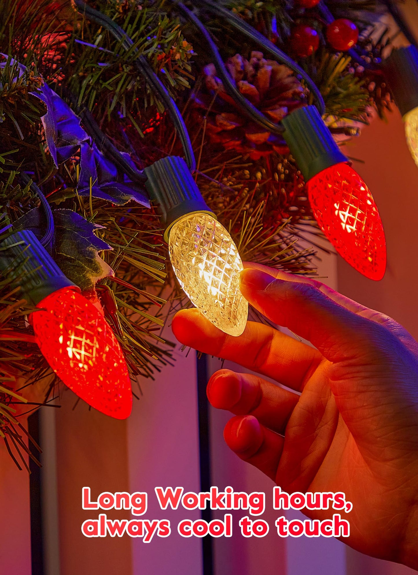100 Feet Led Christmas Lights, Red and Warm White C9 Christmas String Lights Outdoor, 100 Strawberry Bulbs Connectable UL Certified for Indoor Outdoor Roofline Patio Holiday Party Backyard Decor