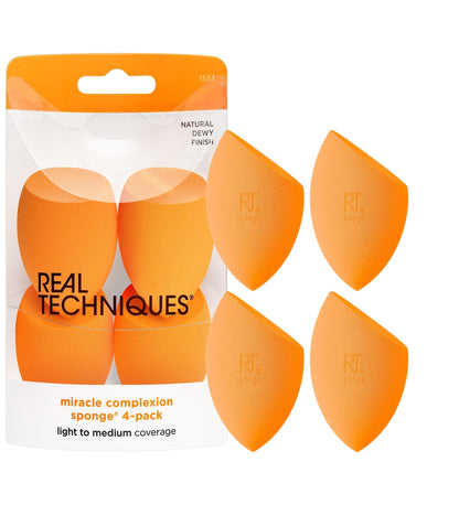 Real Techniques Miracle Complexion Sponge, Makeup Blending Sponge, For Liquid & Cream Foundation, Offers Light To Medium Coverage, Natural, Dewy Makeup, Orange Sponge, Latex-Free Foam, 1 Count