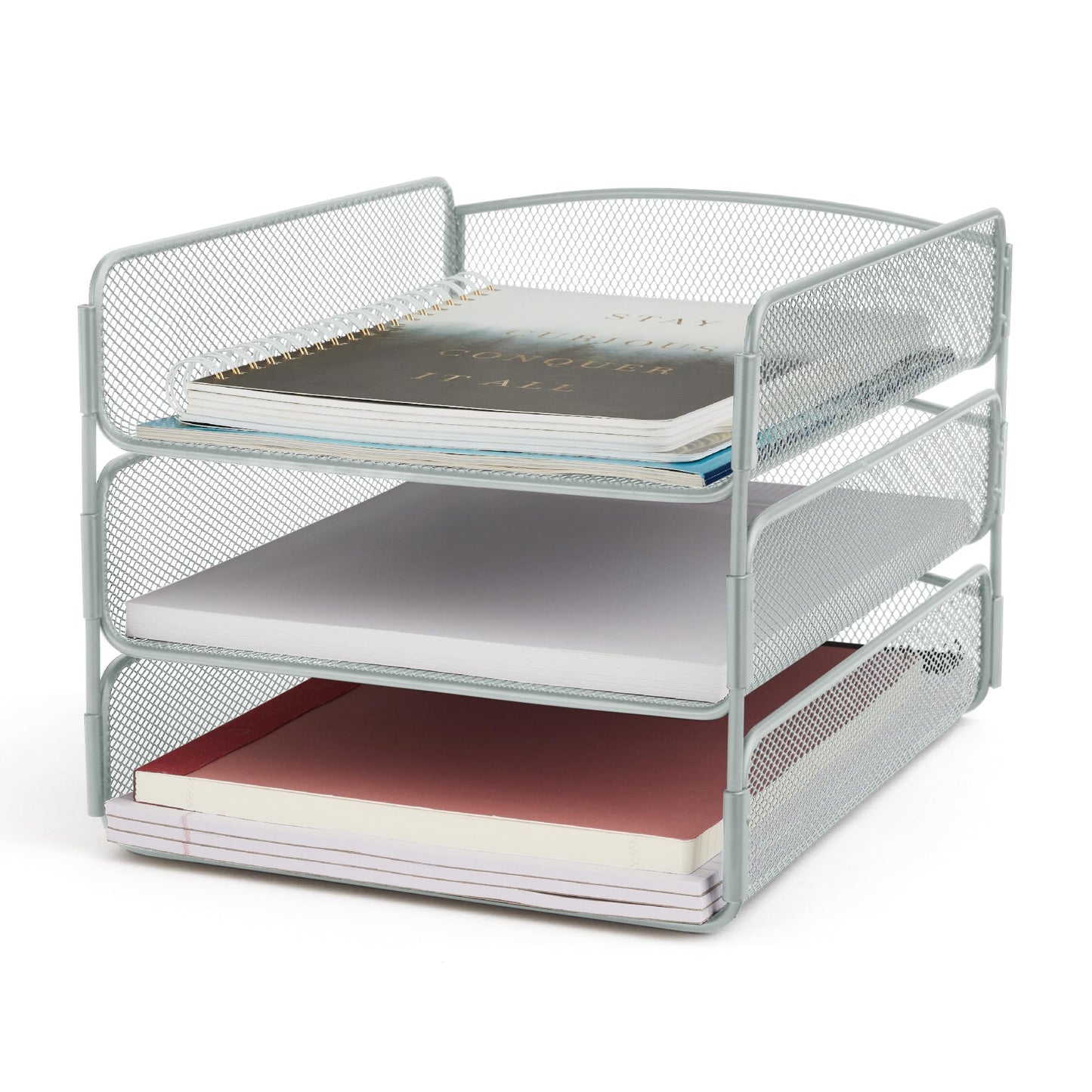 Safco Onyx Desktop Organizer, 3-Tier Paper Tray, Durable Steel Mesh Construction,Silver