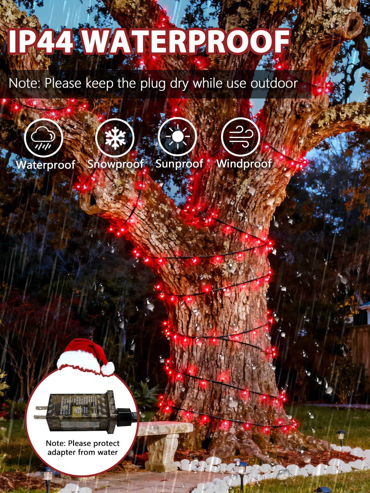 Voice Controlled Christmas Lights with Remote, 99 FT 300 LED String Lights Indoor Outdoor with 12 Modes 3 Timers, Dimmable Twinkle Light Plug in Waterproof for Xmas Tree Yard Party Decorations, Red